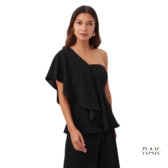 TRINA TURK "Glamorous" Navy One-Shoulder Flounce Top | US 6 | Retail $228 - Picture 1 of 7